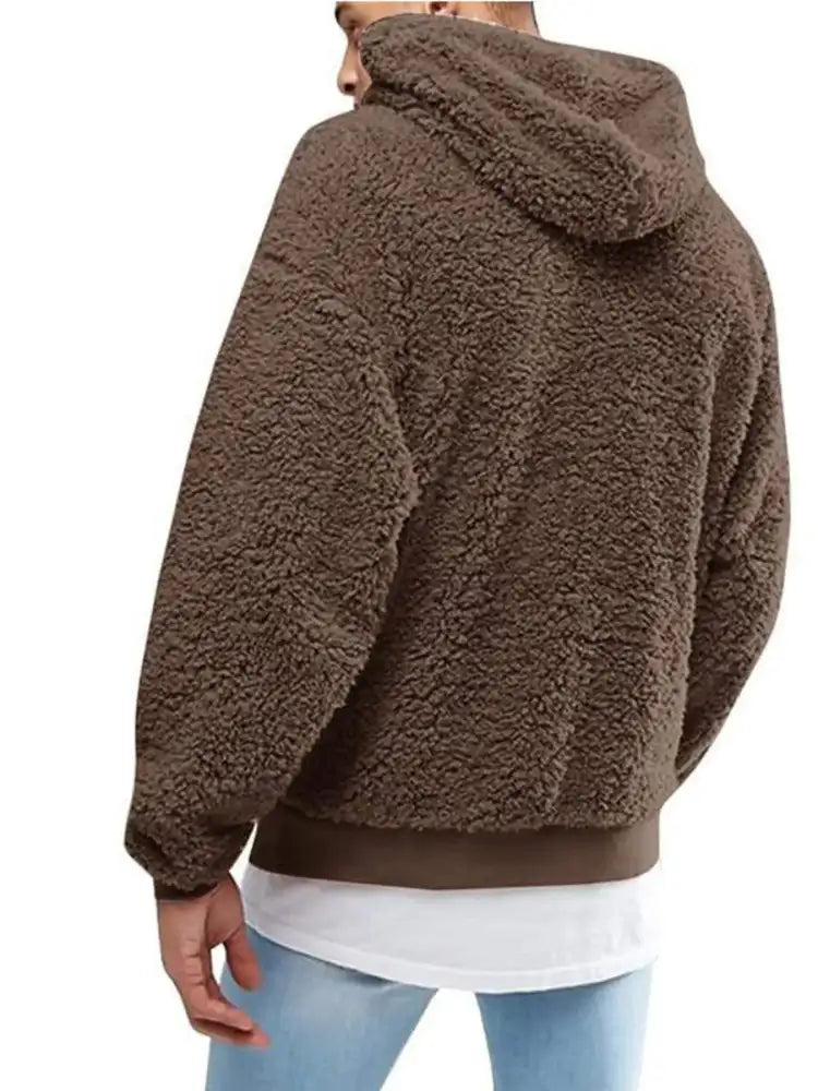 Men’s Full Size Drawstring Sherpa Fleece Long Sleeve Hoodie Plus