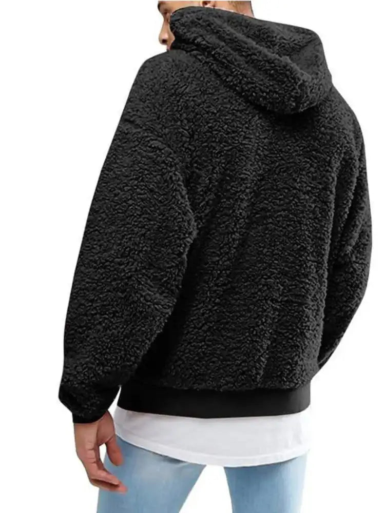 Men’s Full Size Drawstring Sherpa Fleece Long Sleeve Hoodie Plus