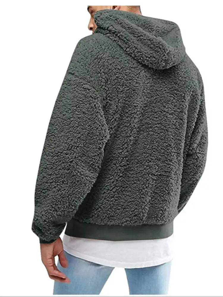 Men’s Full Size Drawstring Sherpa Fleece Long Sleeve Hoodie Plus