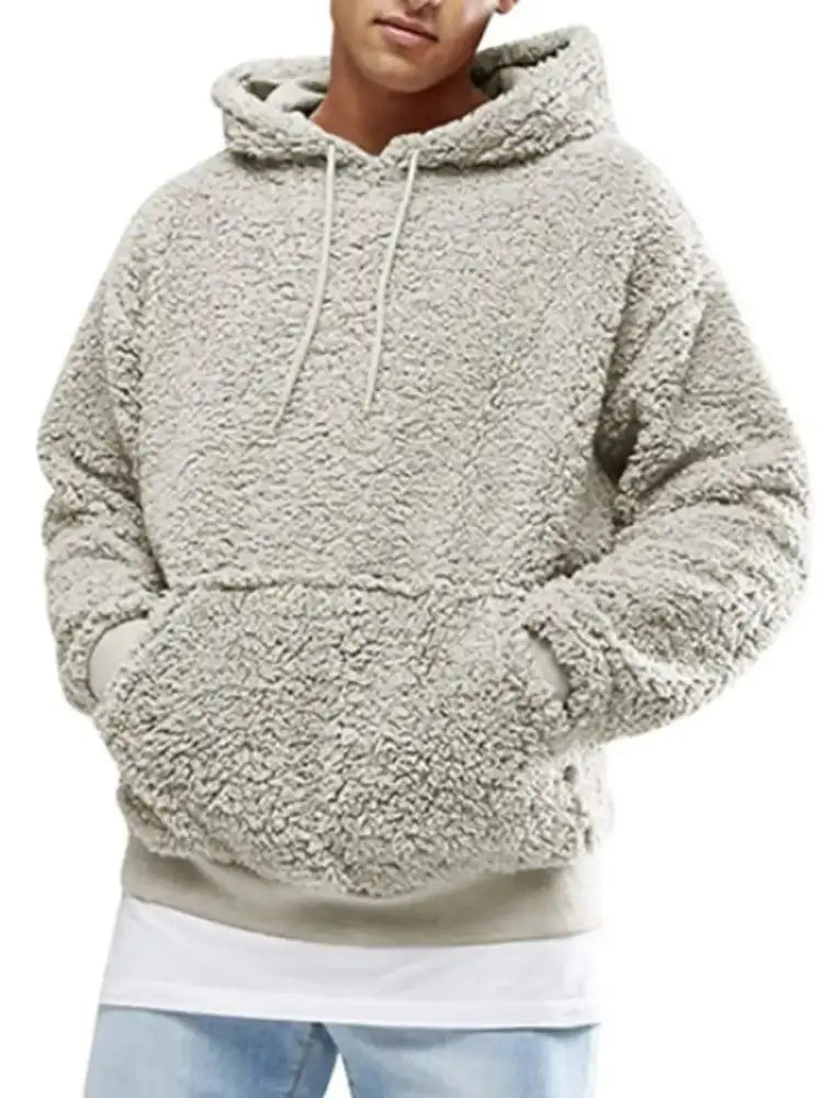 Men’s Full Size Drawstring Sherpa Fleece Long Sleeve Hoodie Plus