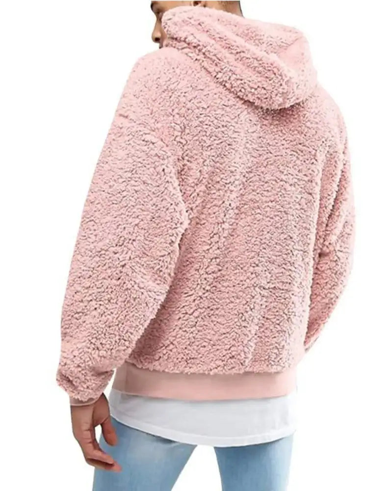 Men’s Full Size Drawstring Sherpa Fleece Long Sleeve Hoodie Plus