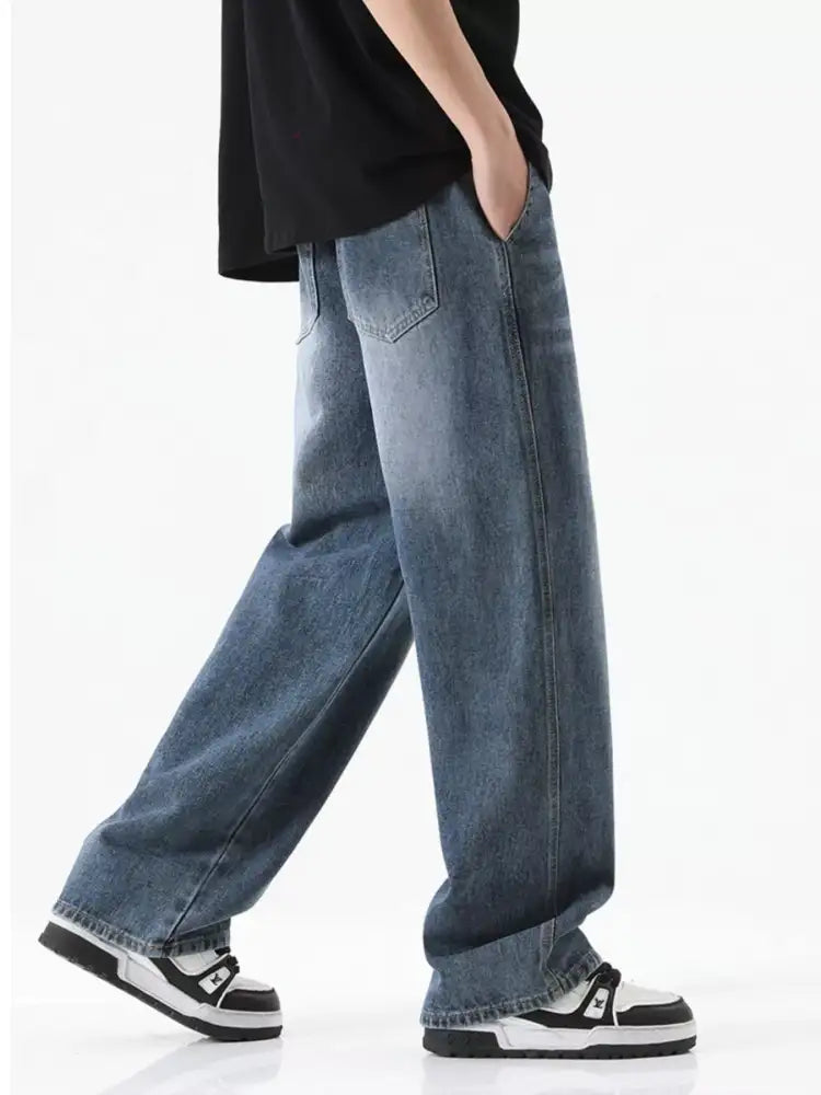 Men’s Full Size Drawstring Wash Wide Leg Jeans Plus