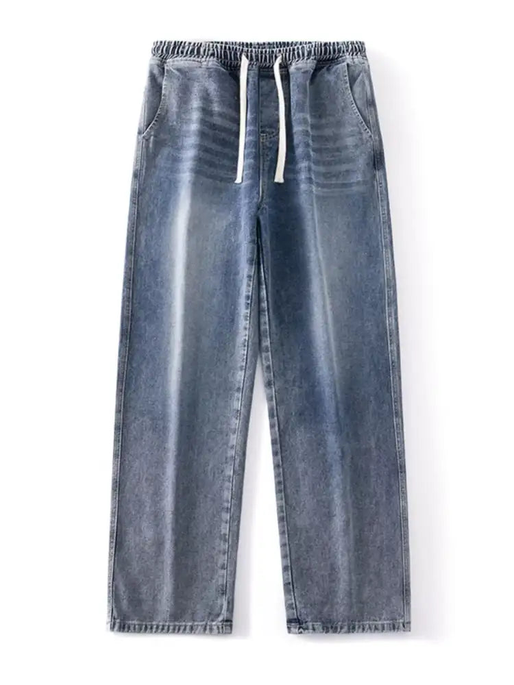 Men’s Full Size Drawstring Wash Wide Leg Jeans Plus