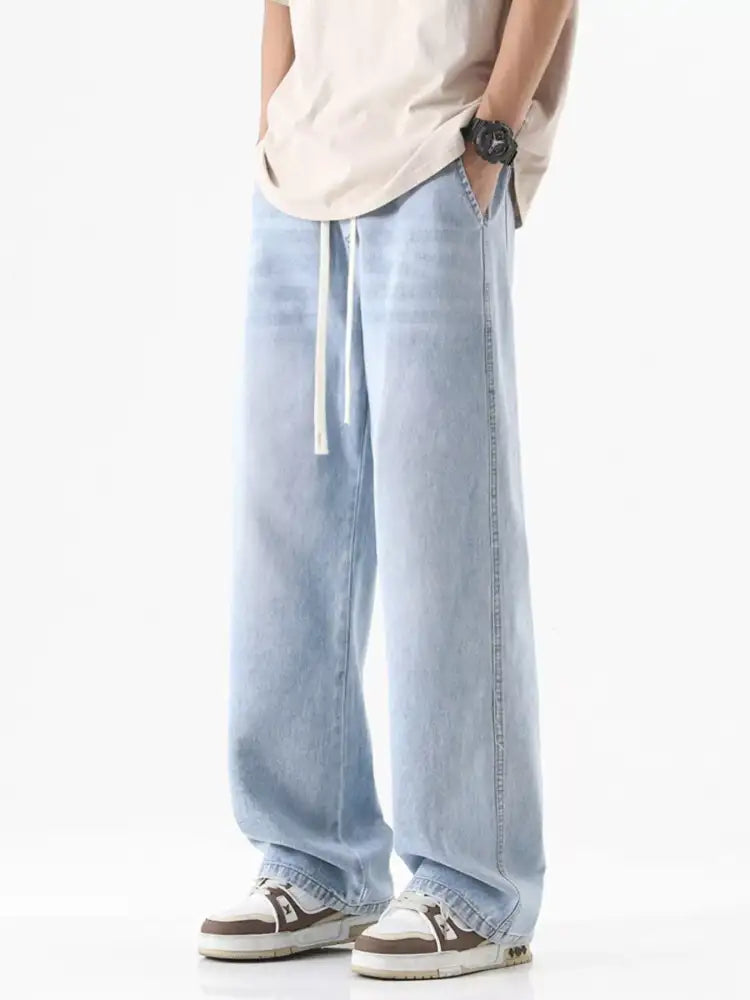 Men’s Full Size Drawstring Wash Wide Leg Jeans Plus