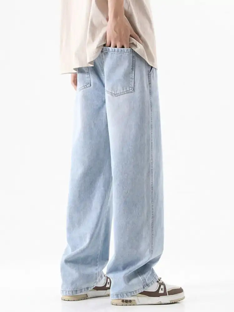 Men’s Full Size Drawstring Wash Wide Leg Jeans Plus