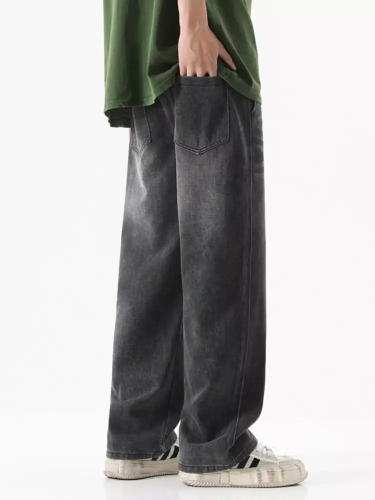 Men’s Full Size Drawstring Wash Wide Leg Jeans Plus