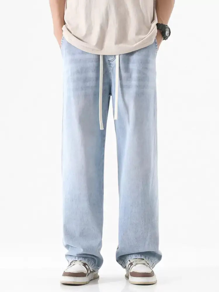 Men’s Full Size Drawstring Wash Wide Leg Jeans Plus