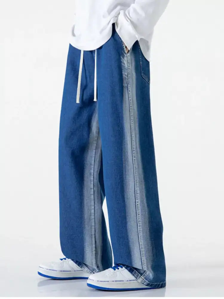 Men’s Full Size Drawstring Washed Wide Leg Jeans Plus