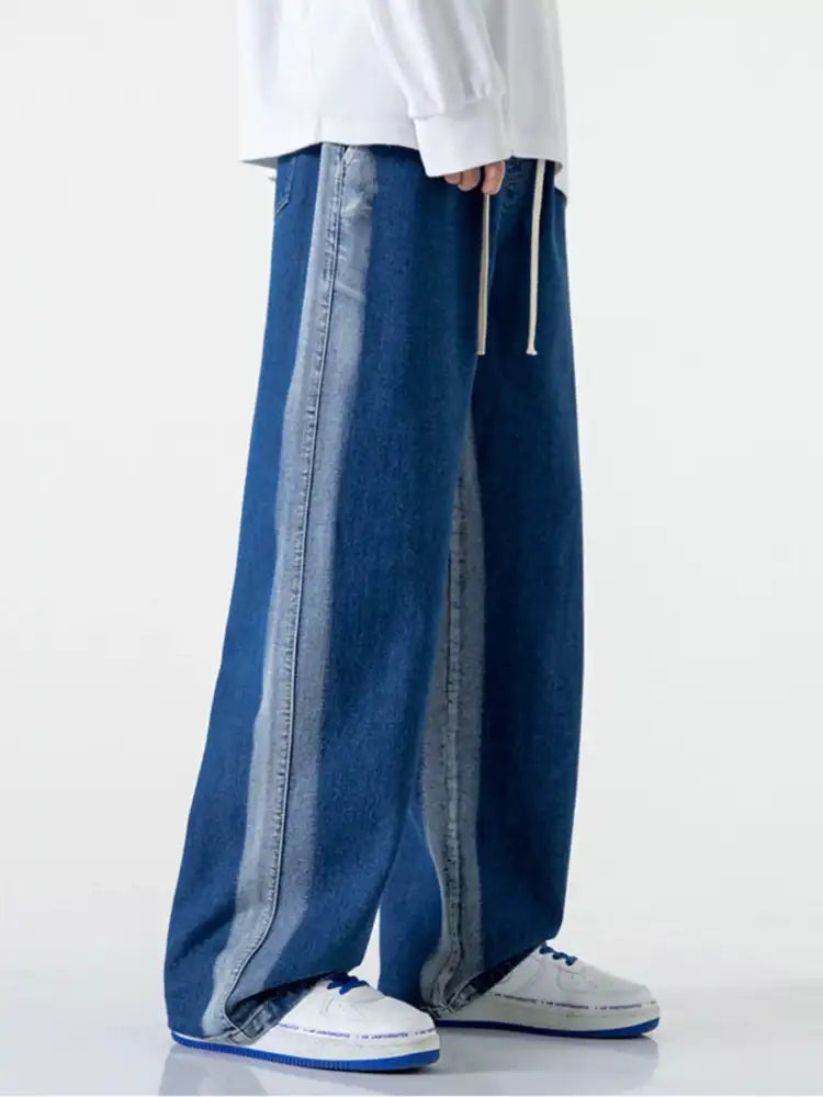 Men’s Full Size Drawstring Washed Wide Leg Jeans Plus