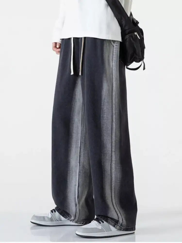 Men’s Full Size Drawstring Washed Wide Leg Jeans Plus