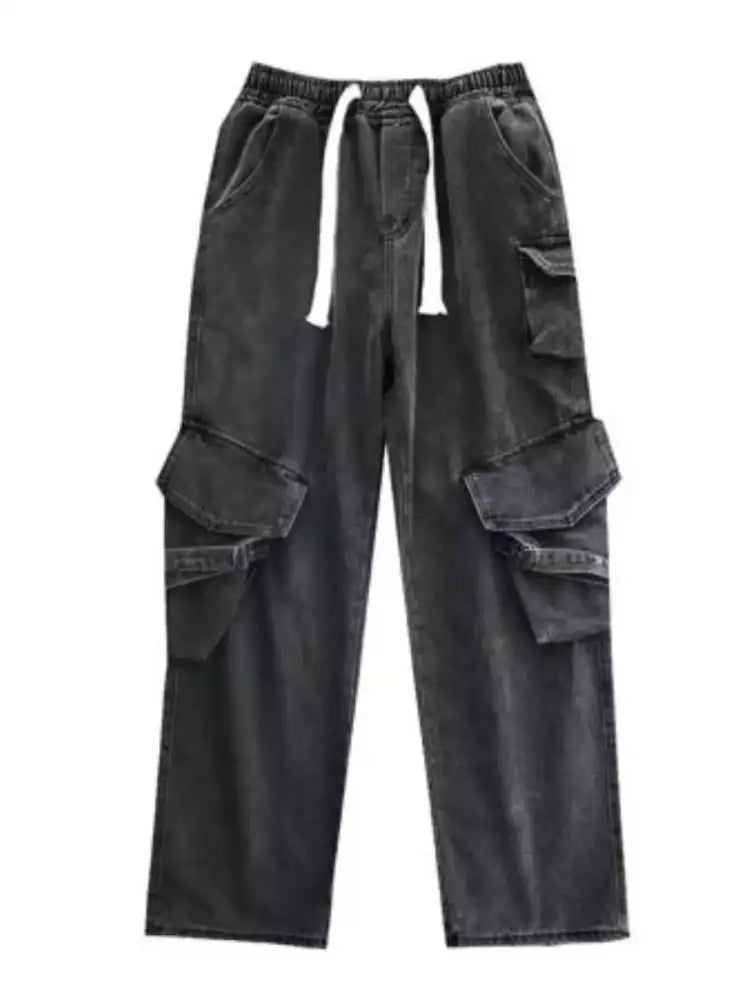 Men’s Full Size Drawstring Wide Leg Cargo Jeans Plus