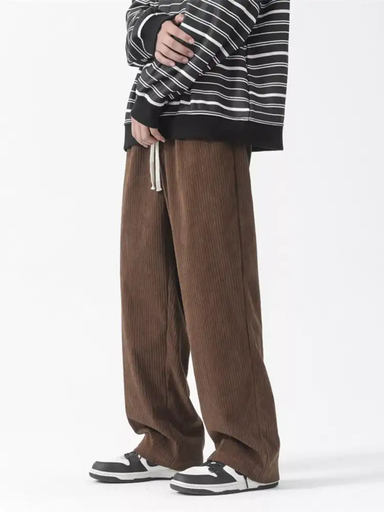 Men’s Full Size Drawstring Wide Leg Corduroy Pants Plus