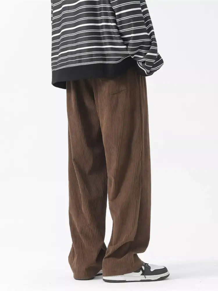 Men’s Full Size Drawstring Wide Leg Corduroy Pants Plus