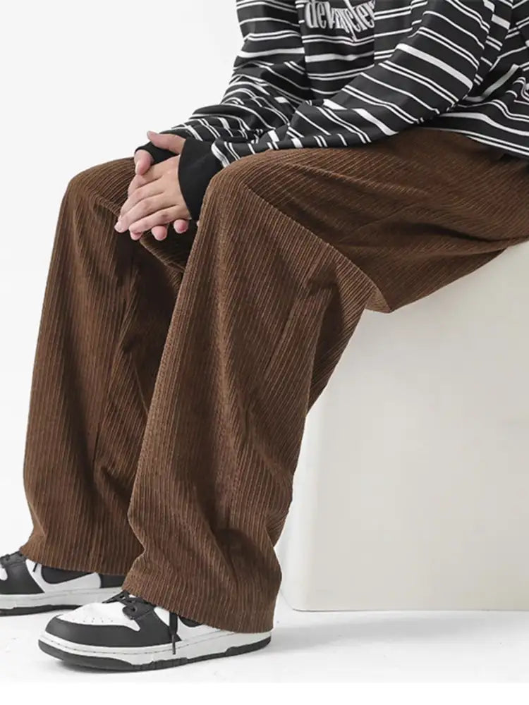 Men’s Full Size Drawstring Wide Leg Corduroy Pants Plus