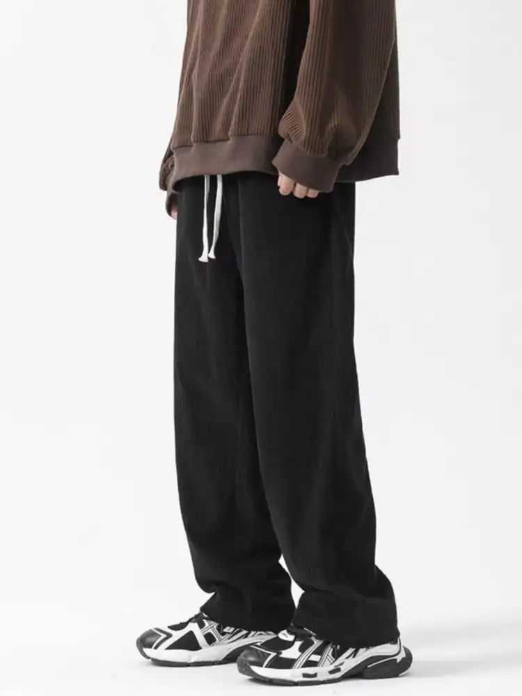Men’s Full Size Drawstring Wide Leg Corduroy Pants Plus