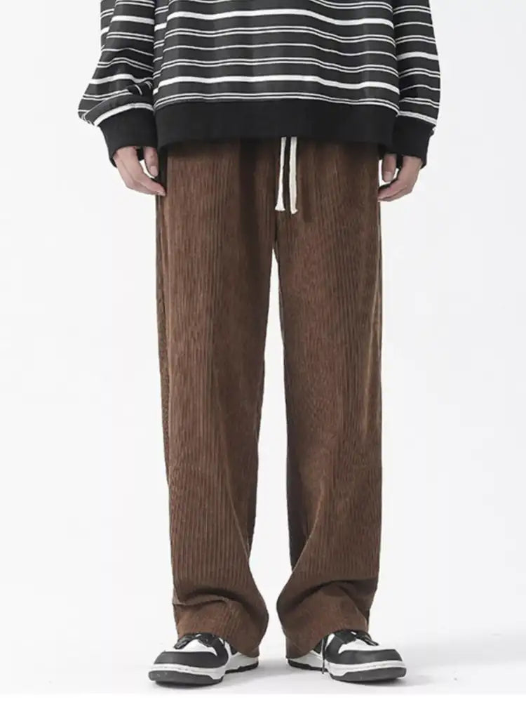 Men’s Full Size Drawstring Wide Leg Corduroy Pants Plus