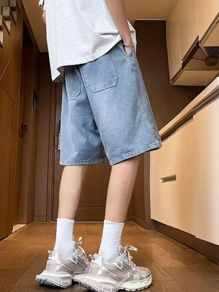 Men’s Full Size Drawstring Wide Leg Denim Shorts Plus