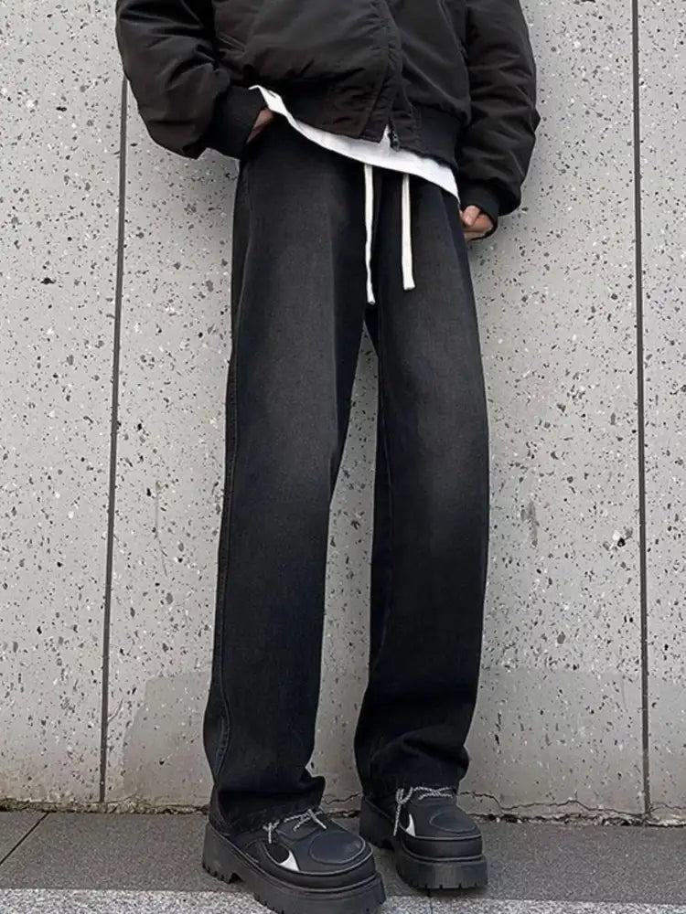 Men’s Full Size Drawstring Wide Leg Jeans Plus