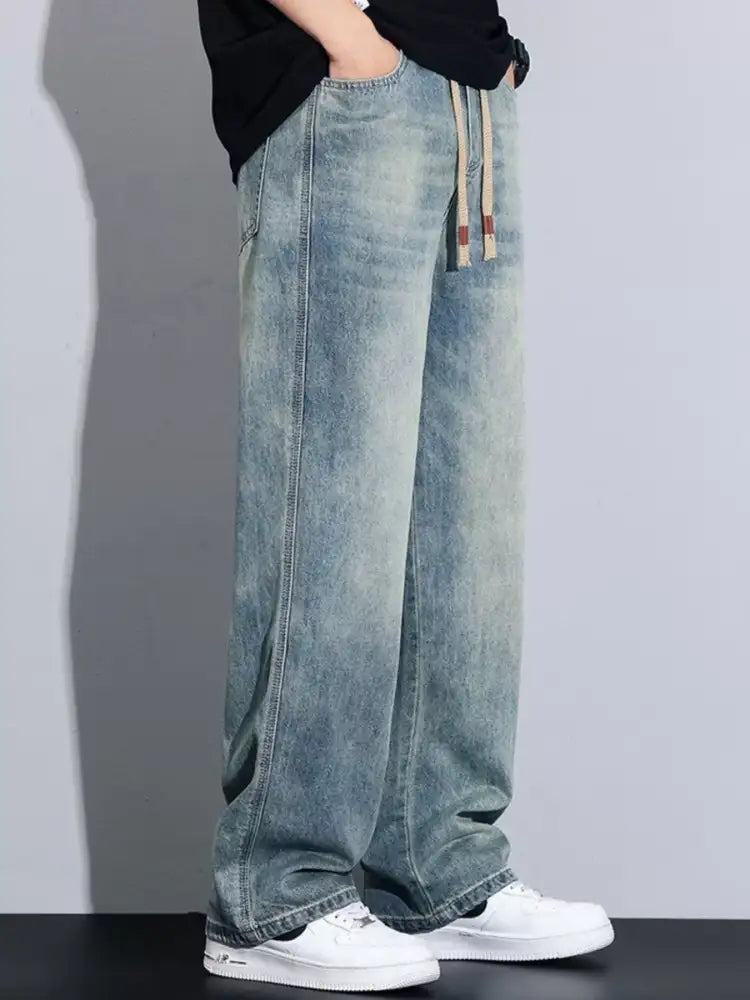 Men’s Full Size Drawstring Wide Leg Jeans Plus