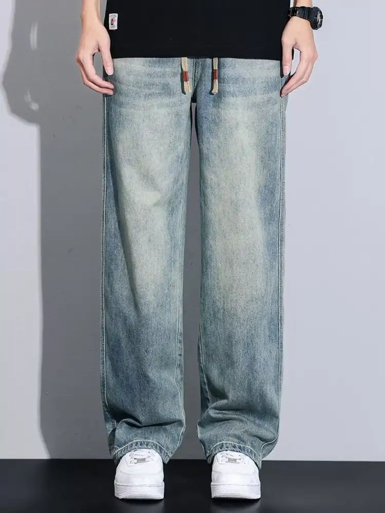 Men’s Full Size Drawstring Wide Leg Jeans Plus