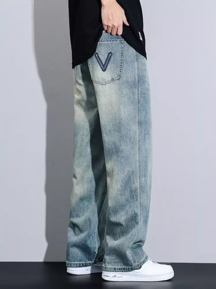 Men’s Full Size Drawstring Wide Leg Jeans Plus