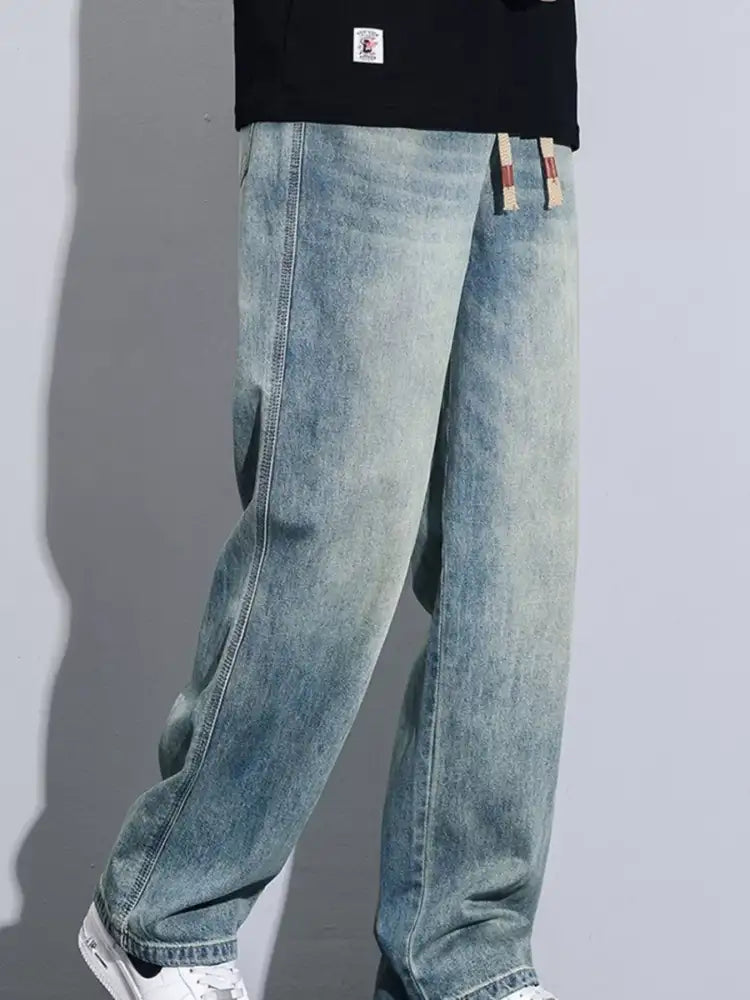 Men’s Full Size Drawstring Wide Leg Jeans Plus