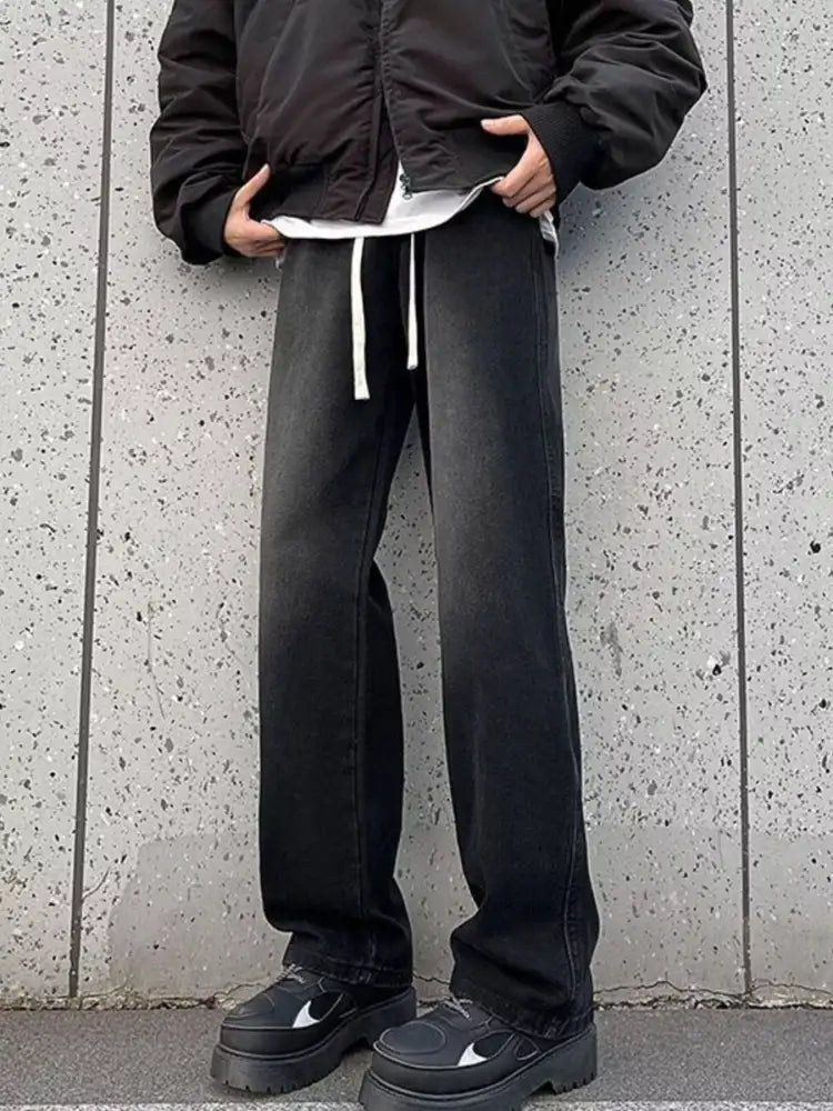 Men’s Full Size Drawstring Wide Leg Jeans Plus