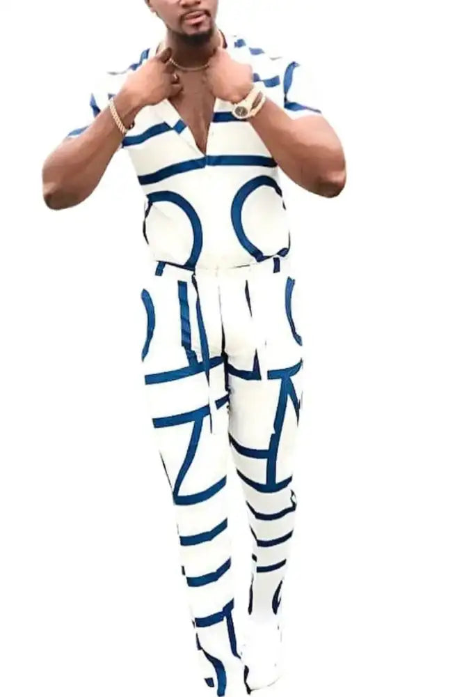 Men’s Full Size Geo Print Short Sleeve Top and Pants Set Plus