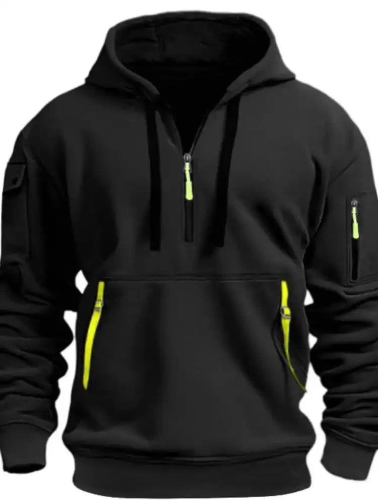 Men’s Full Size Half Zip Drawstring Hoodie Plus