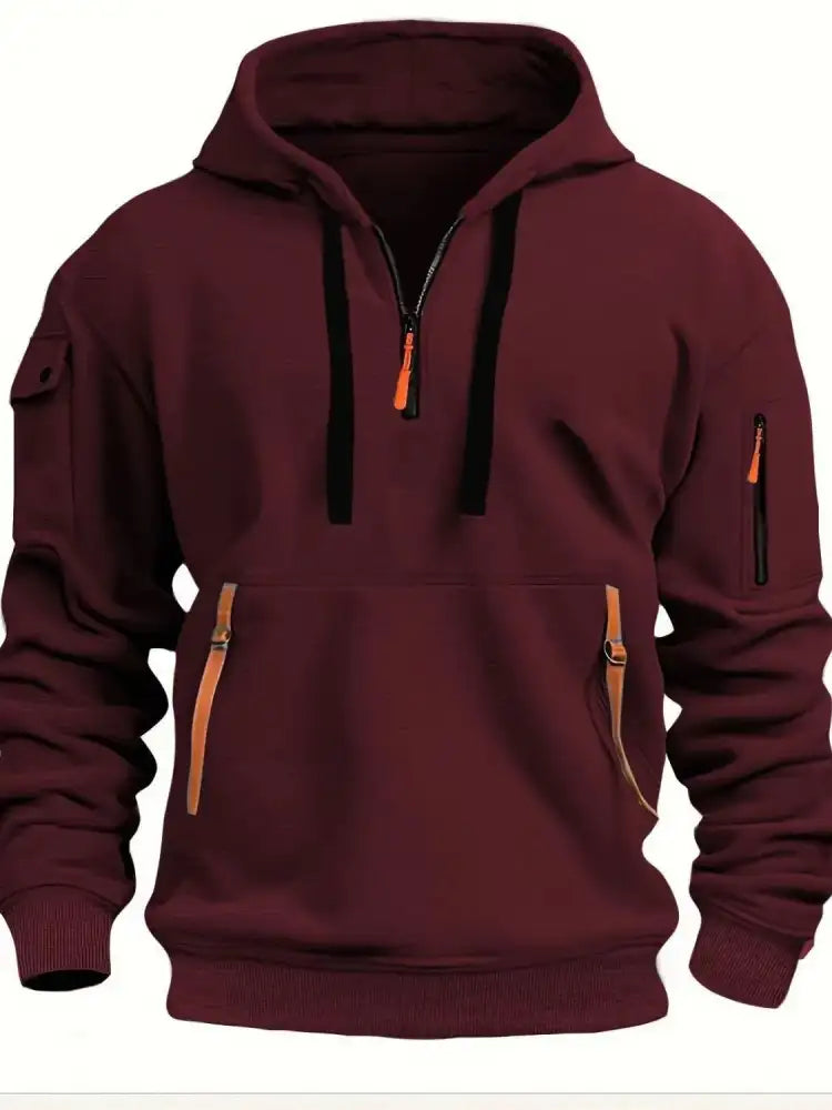 Men’s Full Size Half Zip Drawstring Hoodie Plus