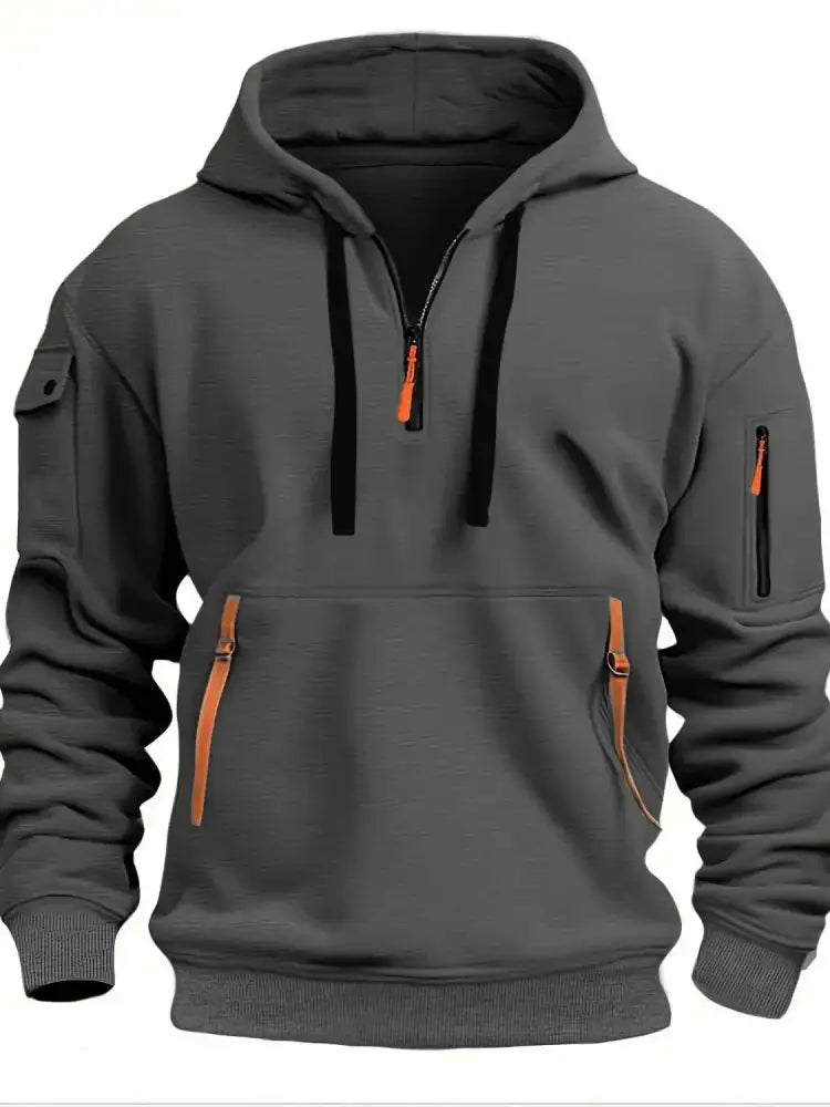 Men’s Full Size Half Zip Drawstring Hoodie Plus