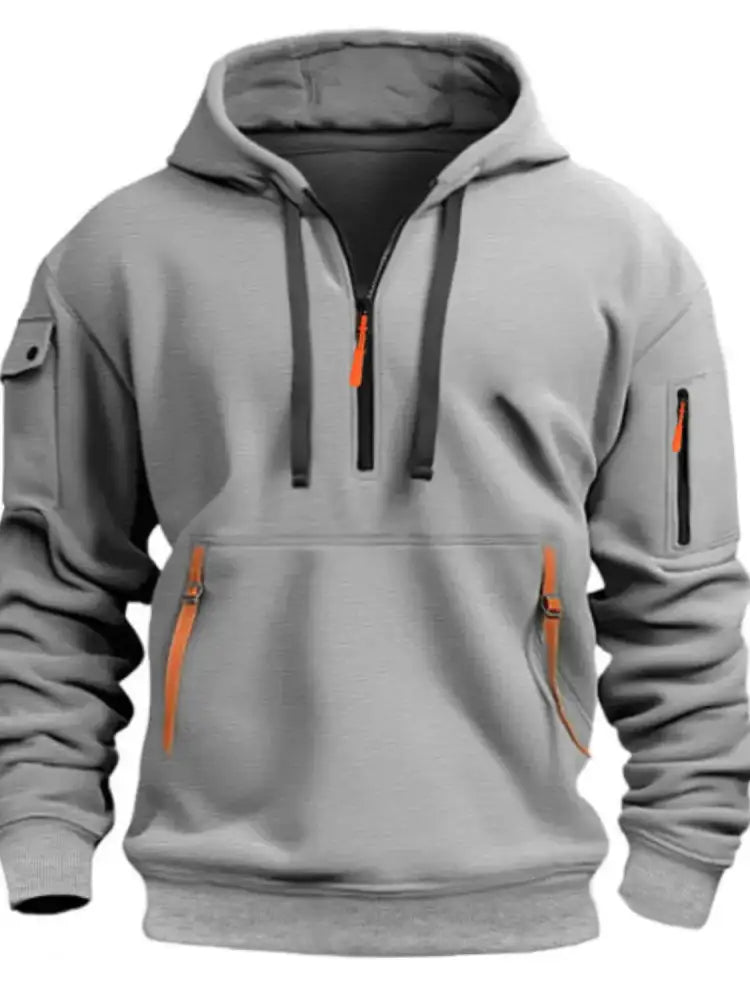 Men’s Full Size Half Zip Drawstring Hoodie Plus