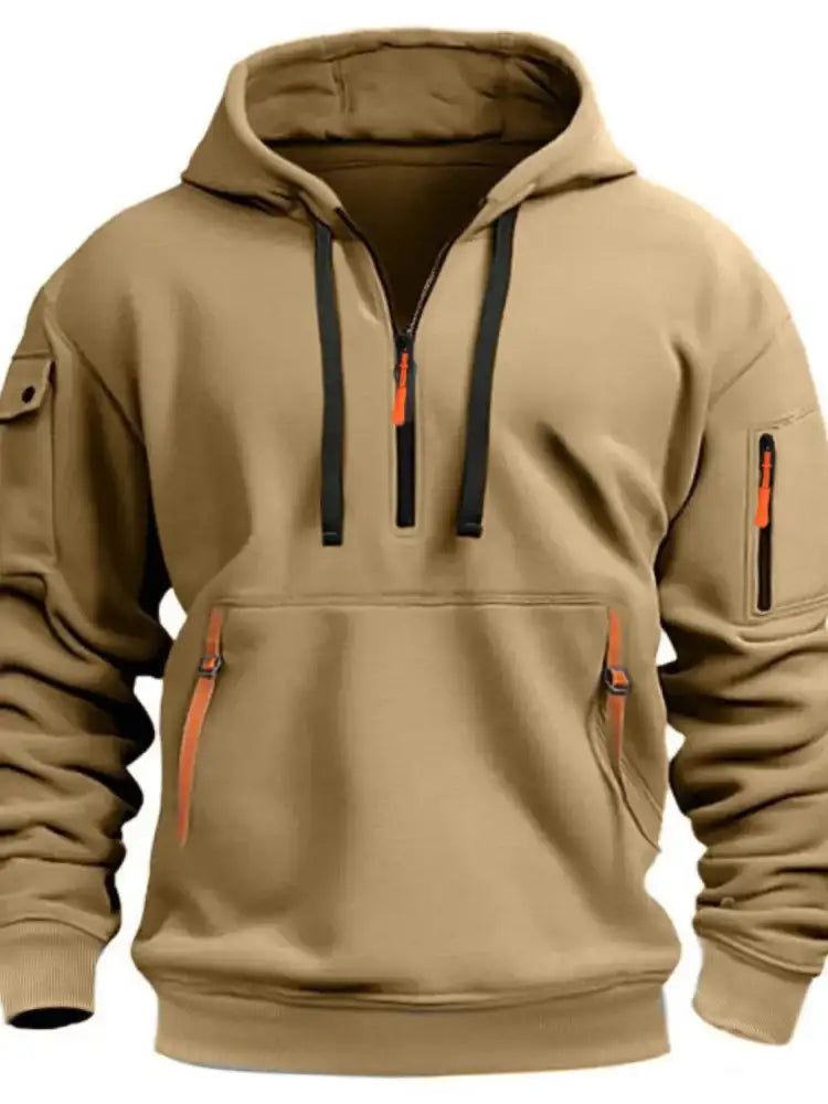 Men’s Full Size Half Zip Drawstring Hoodie Plus
