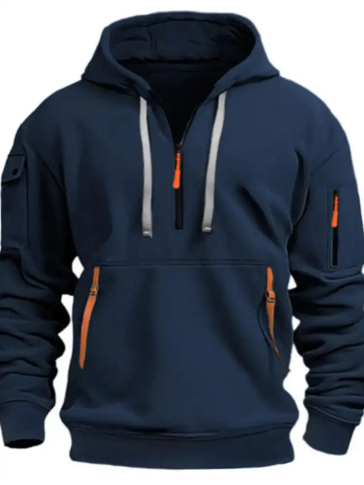 Men’s Full Size Half Zip Drawstring Hoodie Plus
