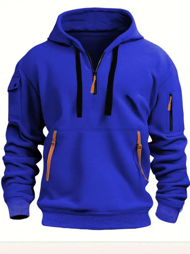 Men’s Full Size Half Zip Drawstring Hoodie Plus