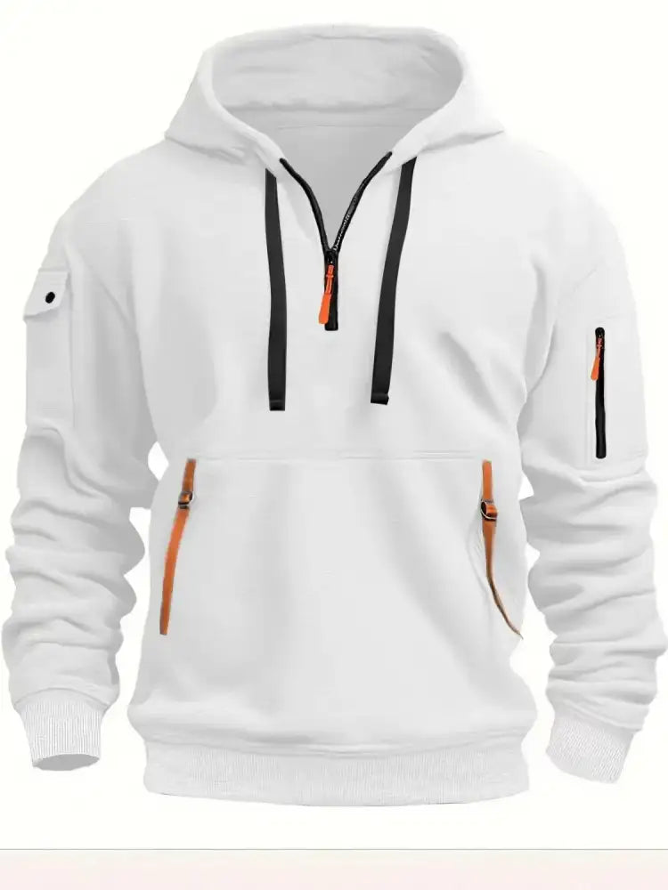 Men’s Full Size Half Zip Drawstring Hoodie Plus