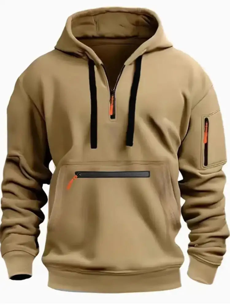 Men’s Full Size Half Zip Long Sleeve Hoodie Plus