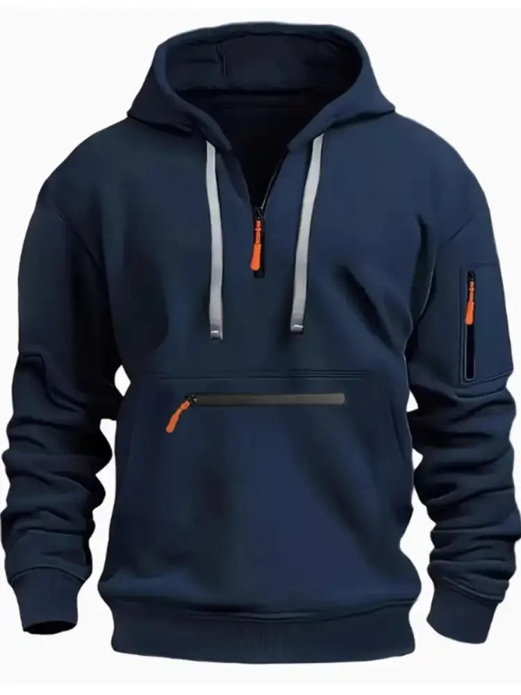 Men’s Full Size Half Zip Long Sleeve Hoodie Plus