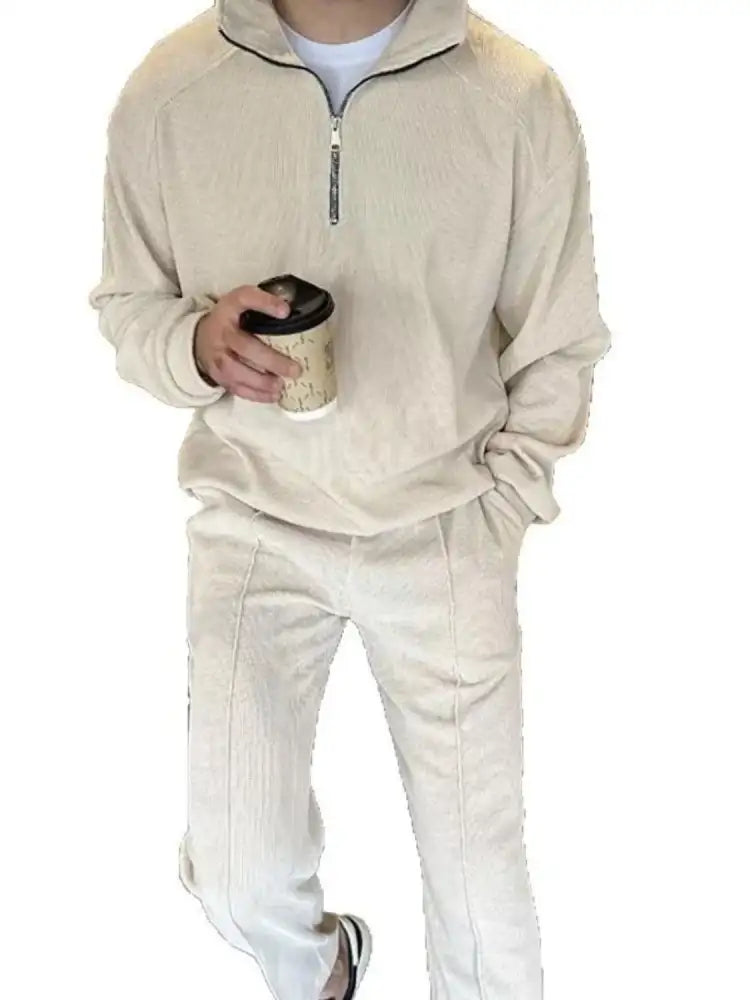 Men’s Full Size Half Zip Long Sleeve Top and Pants Plus