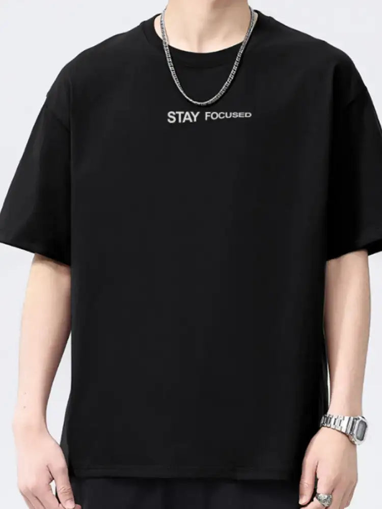 Men’s Full Size Letter Round Neck Short Sleeve T-Shirt Plus Size