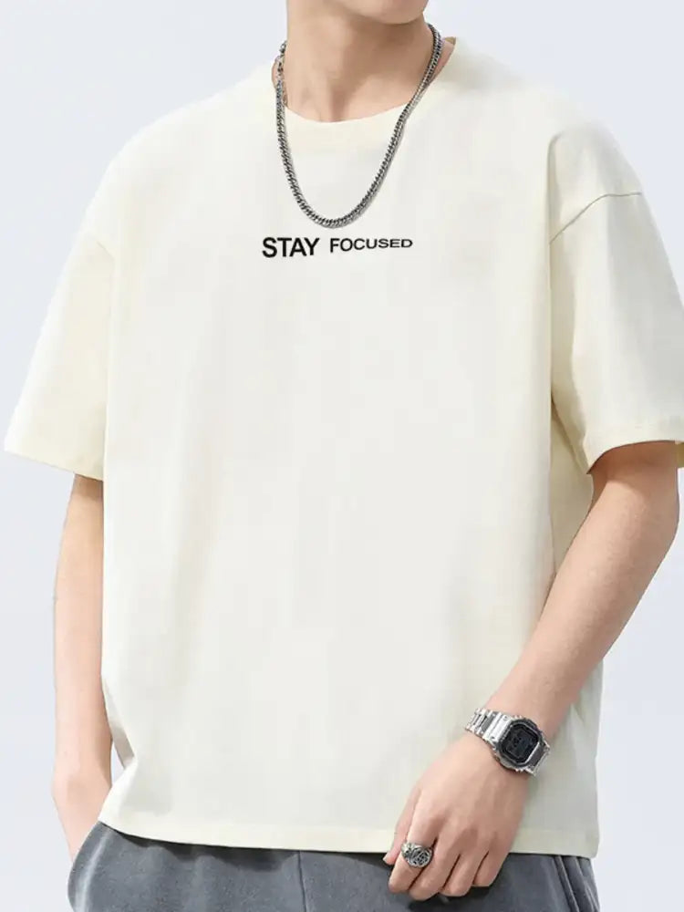 Men’s Full Size Letter Round Neck Short Sleeve T-Shirt Plus Size