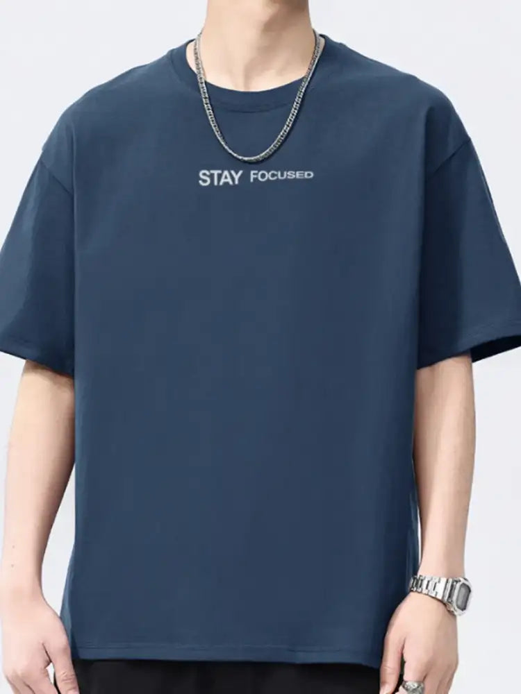 Men’s Full Size Letter Round Neck Short Sleeve T-Shirt Plus Size