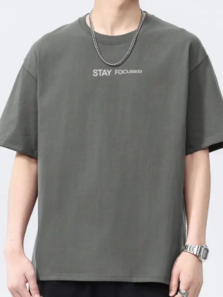 Men’s Full Size Letter Round Neck Short Sleeve T-Shirt Plus Size