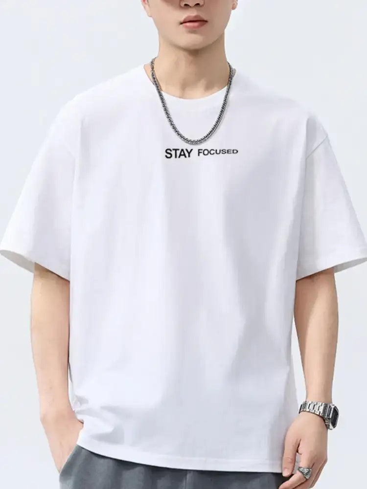 Men’s Full Size Letter Round Neck Short Sleeve T-Shirt Plus Size