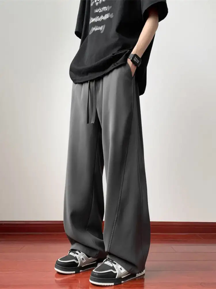 Men’s Full Size Loose Fit Drawstring Wide Leg Pants Plus