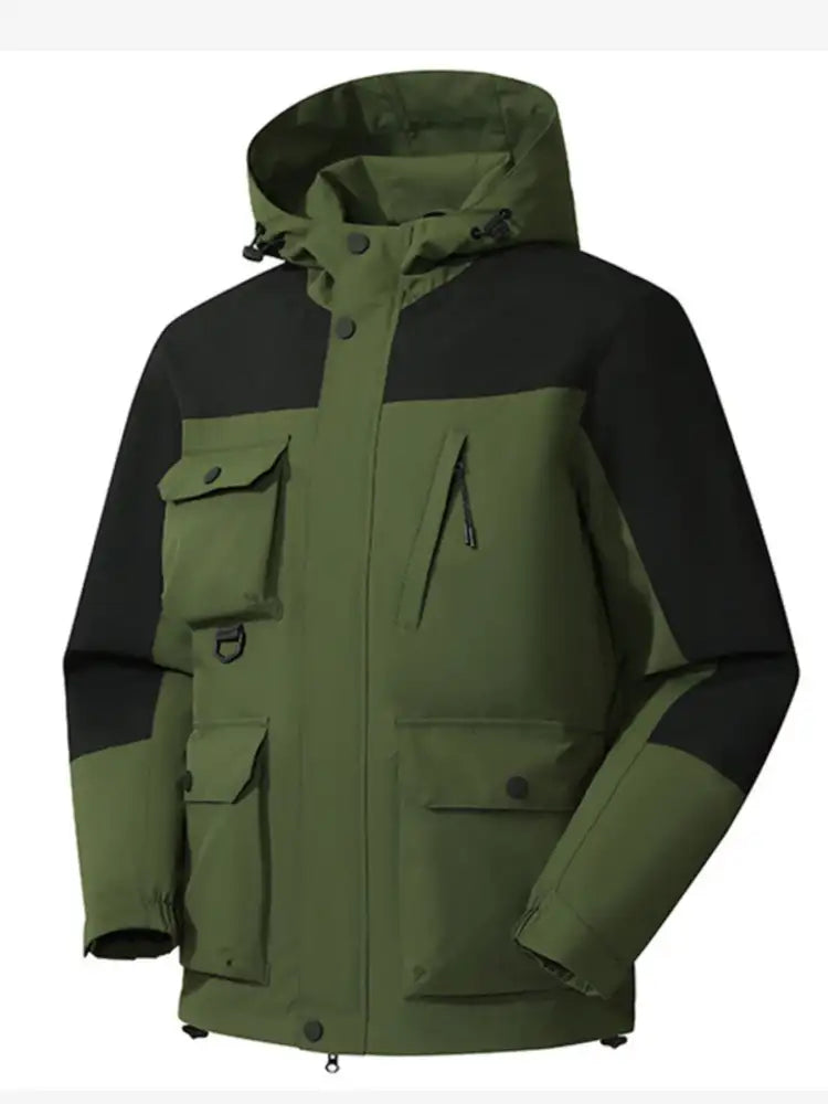 Men’s Full Size Multi-Pocket Long Sleeve Hooded Jacket Plus