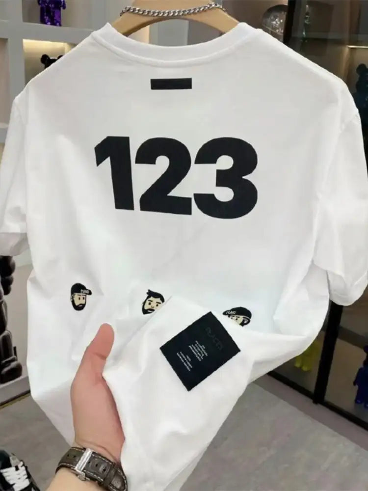 Men’s Full Size Number 123 Round Neck T-Shirt Plus