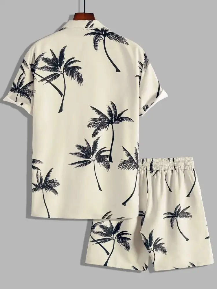 Men’s Full Size Palm Print Shirt and Shorts Set - Floral | palm tree print short sleeve