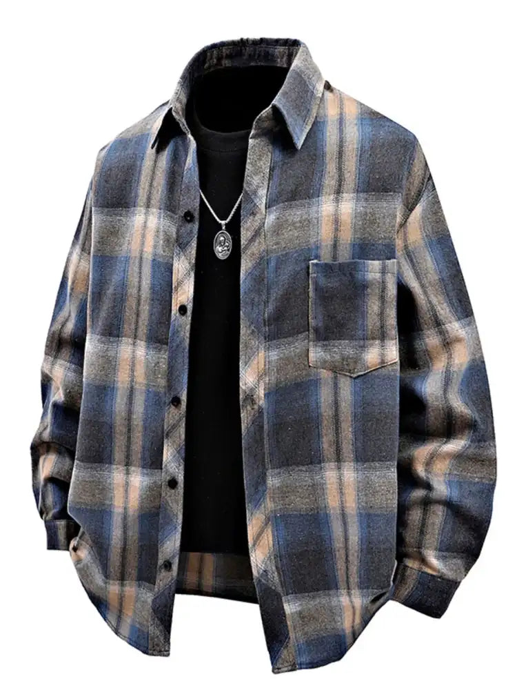 Men’s Full Size Plaid Button Up Long Sleeve Shirt Plus