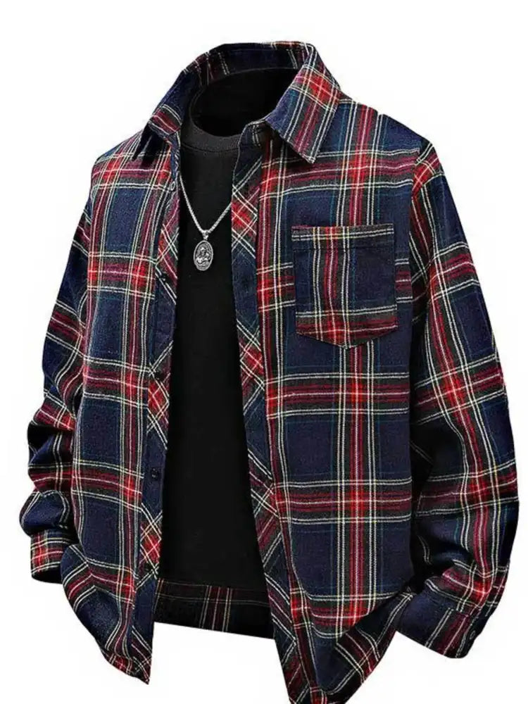 Men’s Full Size Plaid Button Up Long Sleeve Shirt Plus